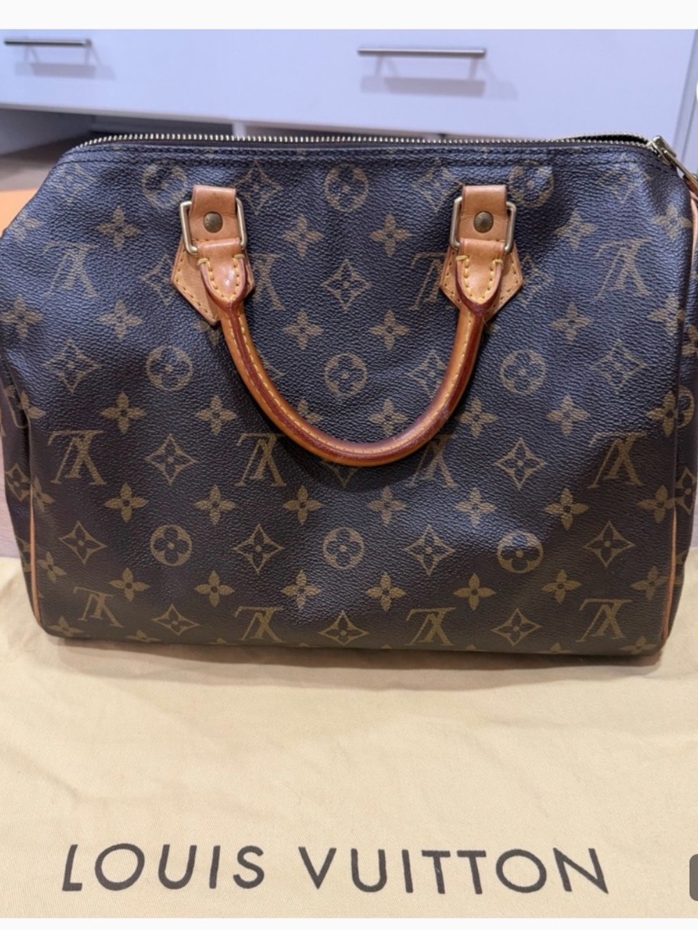 Louis Vuitton Monogram Canvas Tan Leather Strap with Gold Hardware
